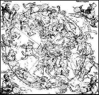 Carte du ciel avec zodiaque exécutée par Dürer (1471-1528)